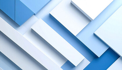 Fototapeta premium 白と青の幾何学模様のイラスト。3D。立体的なブロックスタイル。White and blue geometric illustration. 3D. Three-dimensional block style.