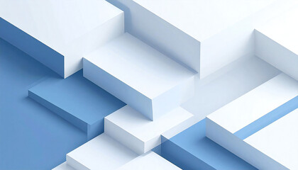 白と青の幾何学模様のイラスト。3D。立体的なブロックスタイル。White and blue geometric illustration. 3D. Three-dimensional block style.