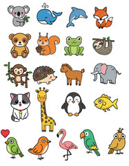 Cute Animal Kingdom Collection - Kawaii Wildlife and Pet Characters Vector Set
