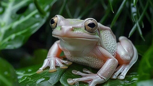a green frog on a leaf footage