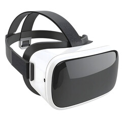 Modern white virtual reality headset with black straps isolated on transparent background