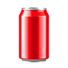Shiny red aluminum soda can isolated on transparent background