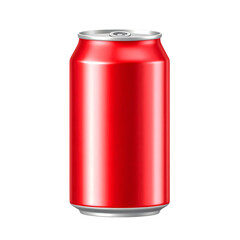 Shiny red aluminum soda can beverage drink container isolated on transparent background