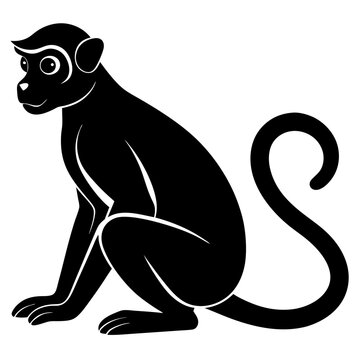 Stylized black silhouette of a monkey sitting on a white background