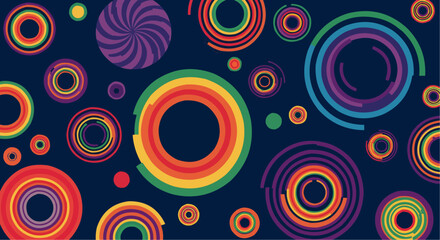 Fototapeta premium Retro circle pattern – colorful abstract background with layered rings and glowing outlines.