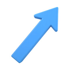 Bright blue 3d arrow pointing up and to the right isolated on transparent background