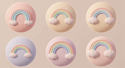Clay rainbow set – pastel-colored handmade rainbows in soft 3D style.