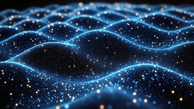 Abstract digital wave of glowing particles