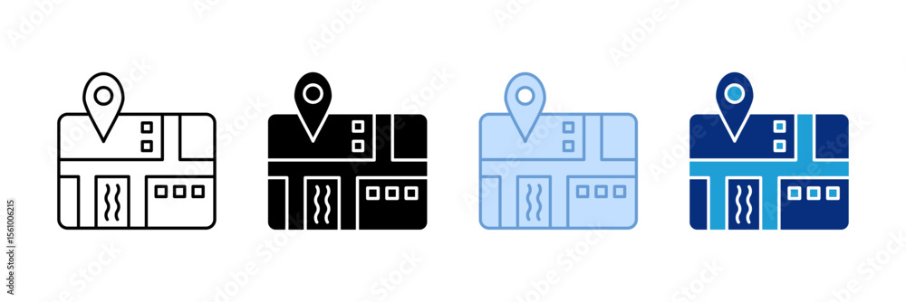 Poster city map icon set multiple style collection
