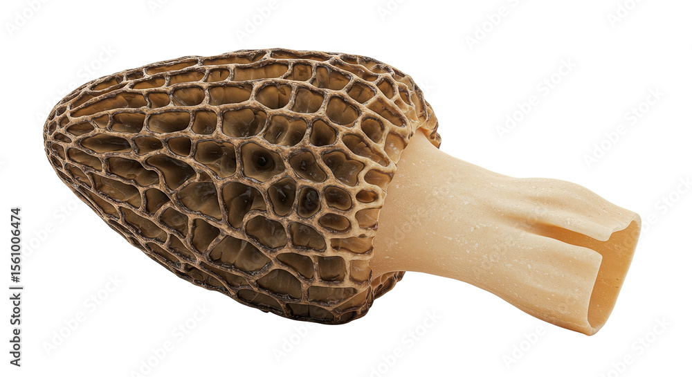 Poster close up of a delicious morel mushroom featuring its unique honeycomb texture