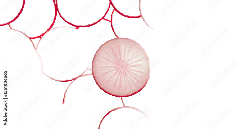 Poster close up of a single radish slice revealing its internal texture details