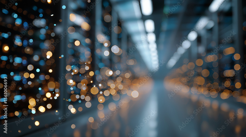 Poster digital realm: a captivating view of a data center, awash in the digital glow of modern technology, 