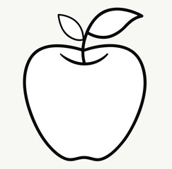 Simple outline drawing of a fresh apple with two leaves and a stem on a white background
