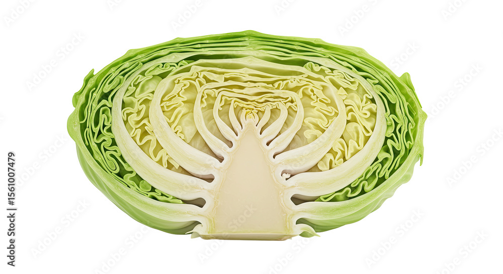 Poster Cross section of a fresh green cabbage showing its layered leaf structure