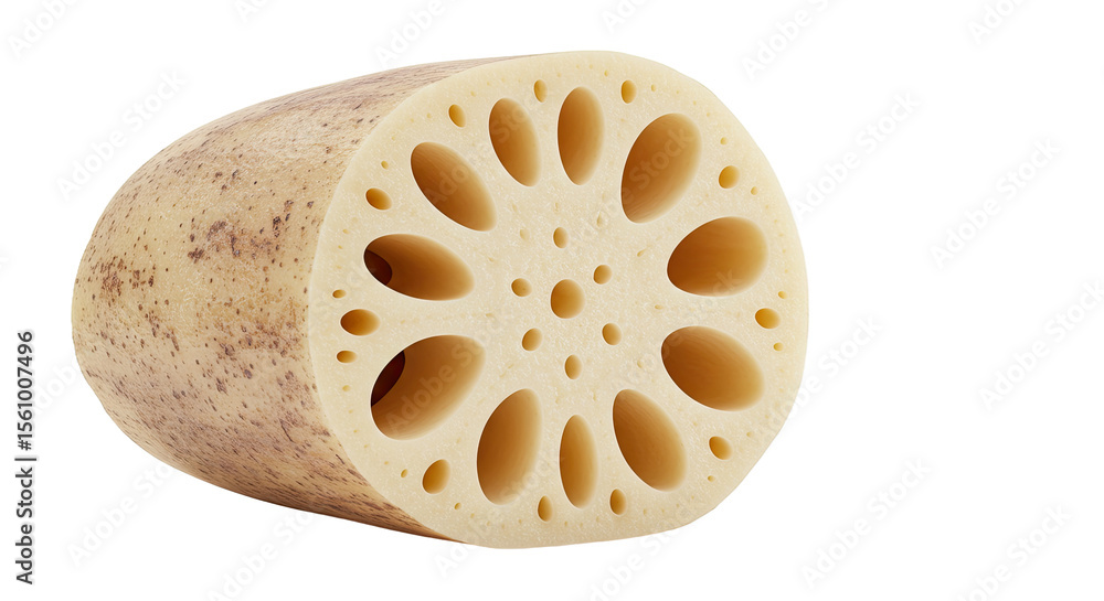 Poster Cross section of a fresh lotus root with unique patterns and textures