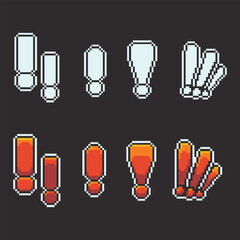 this is exclamation mark icon in pixel art with colorful color and black background this item good for presentations,stickers, icons, t shirt design,game asset,logo and your project.