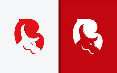 Minimalist logo combining letter B and bull head using negative space. Perfect for bold branding in sports, finance, tech, and modern businesses.