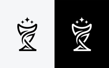 Minimalist trophy logo with 3 stars on top in abstract line art style. Ideal for sports, competition, award branding, and athletic achievement logos.