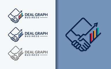 Minimalist logo combining handshake and business graph symbol. Perfect for partnership, collaboration, teamwork, business finance, and corporate branding needs.