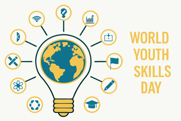 World Youth Skills Day Illustration with Earth Lightbulb and Icons