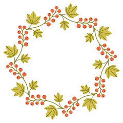 Autumn berry circle frame. Round border made of fall berries. The berries have different shapes and are arranged in a circle. Vector flat isolated on white background.
