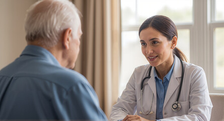 Fototapeta premium Female Doctor Consulting with a Senior Male Patient in a Clinic