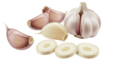 Detailed garlic bulb and cloves illustration for culinary and health themes