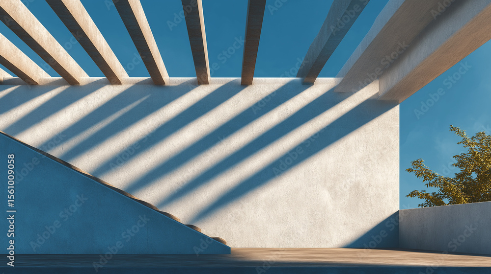 Poster architectural harmony: a striking geometric composition of sunlit shadows and structural elements cr