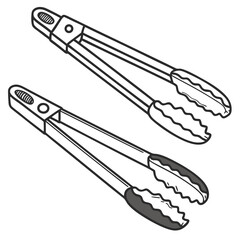 Fototapeta premium Two black line art kitchen tongs on white background barbecue tongs cooking utensils