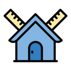 Architecture house icon flat line style illustration representing residential design and home construction, suitable for real estate, architectural planning, and housing development projects