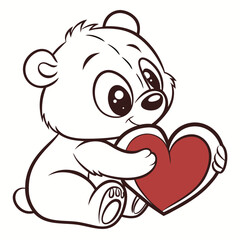 Adorable white teddy bear holding a red heart love cute