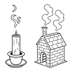 Candle smoke and brick house with chimney moon