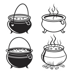 Four black and white cauldron icons kettle cooking