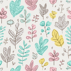 Plant leaves and flower textures, exquisite vector floral patterns.