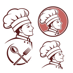 Chef icons with cutlery and circular frame cook culinary