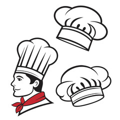 Chef head with hats cooking food