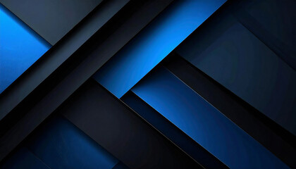 Fototapeta premium 黒と青の幾何学の物体がある空間。3D。立体的なブロックスタイル。Space with black and blue geometric objects. 3D. Three-dimensional block style.