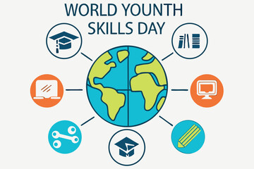 World Youth Skills Day Illustration with Globe and Education Icons