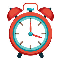 Red alarm clock with teal accents and dark legs vintage retro