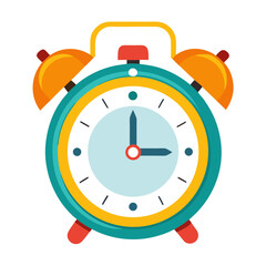 Teal yellow orange alarm clock with red accents time wake up