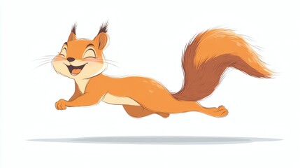 Fototapeta premium A Smiling Cartoon Squirrel Leaping Through The Air Happily