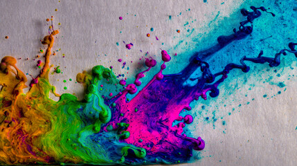 Abstract painting of swirling multicolored ink droplets colliding, representing creative chaos.