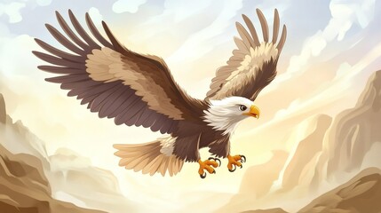 Naklejka premium A majestic eagle soaring through the sky above the landscape