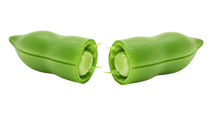 Fresh green broad bean pod halves showcasing vibrant bean seeds inside