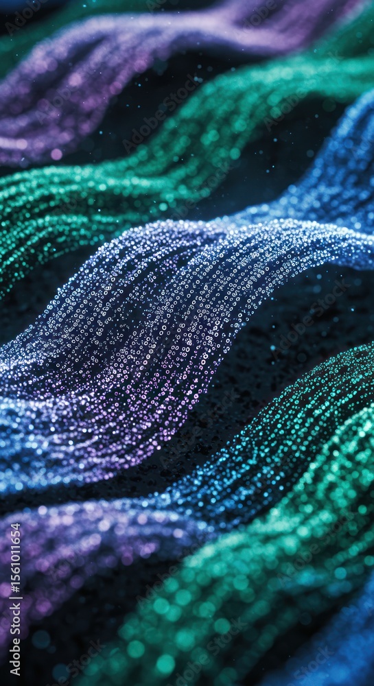 Poster abstract colorful digital wave pattern with glowing dots in dark background