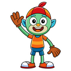 Cheerful cartoon character waving hello friendly