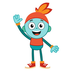 Cheerful cartoon character waving hello friendly greeting