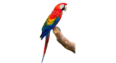 Obraz premium A striking scarlet macaw displays its vibrant colors while perched on a branch.