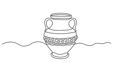 One line drawing of ancient Greek clay vase, isolated on white background, one continuous line drawing of antique water jug.one line drawing of clay jug .antique jug icon .single line vector.