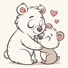Two adorable bears hugging with pink hearts cubs cuddling